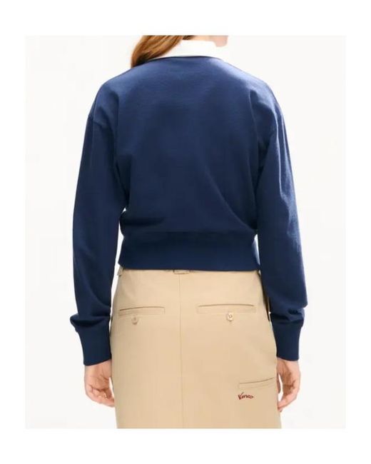 KENZO Blue Varsity Embroidered Long Sleeve Polo Shirt