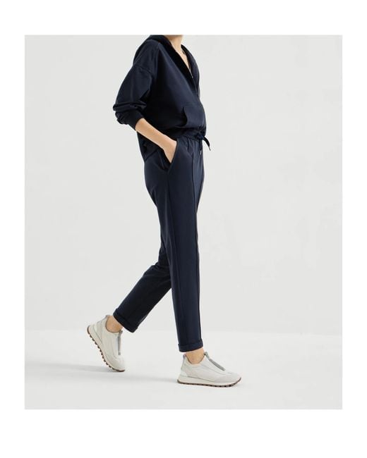 Brunello Cucinelli Blue Cotton-Blend Drawstring Sweatpants
