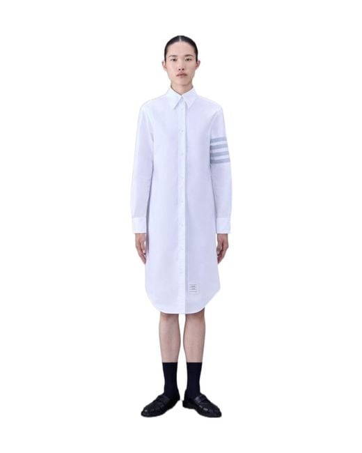 Thom Browne Blue 4-Bar Long-Sleeved Shirt Dress
