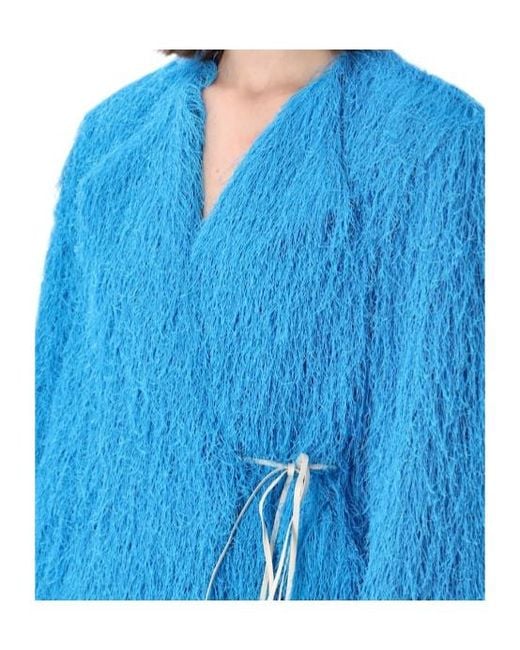 Dries Van Noten Blue Rivla Fringed Coat