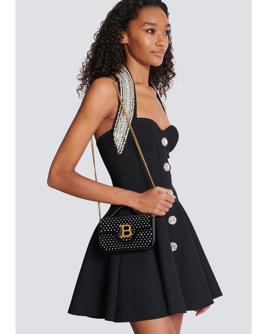 Balmain Black B-Buzz Mini Velvet And Crystal Bag