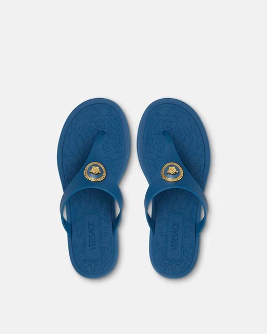 Versace Blue Alia Thong Strap Flat Sandals