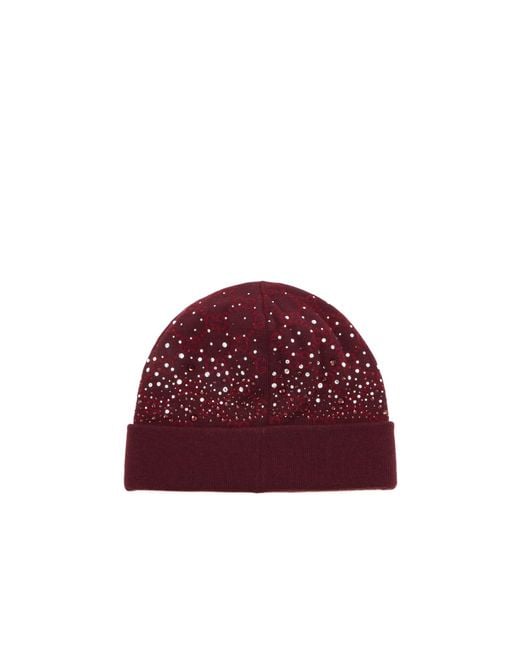 Gucci Red Gg Wool Beanie Hat With Crystals