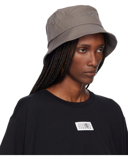 MM6 by Maison Margiela Gray Logo Embroidered Bucket Hat for men