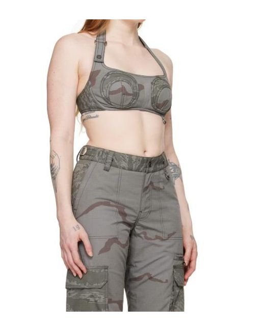 MARINE SERRE Gray Camouflage Pattern Printed Bra