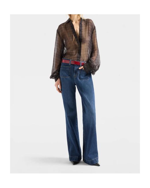 7 For All Mankind Black Lantern-Sleeve Shirt