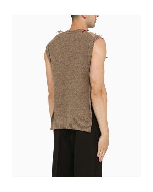Maison Margiela Brown Cut-Out Knitted Tank Vest for men