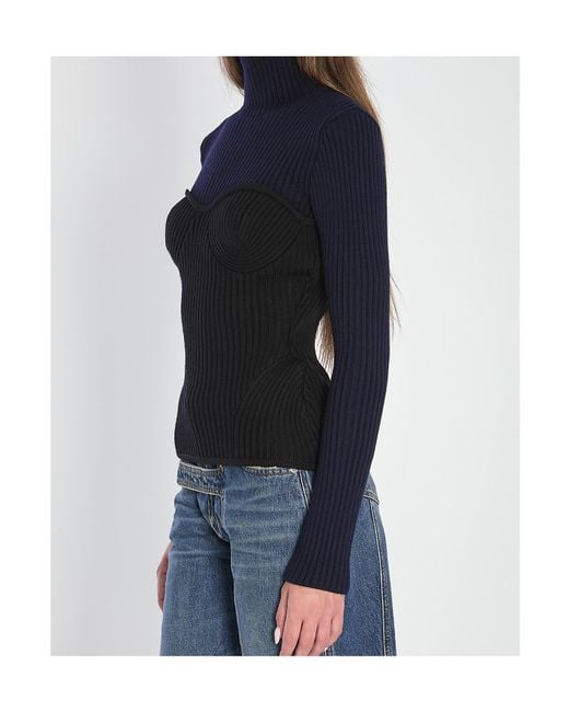 Jean Paul Gaultier Blue Ribbed Knit Pullover