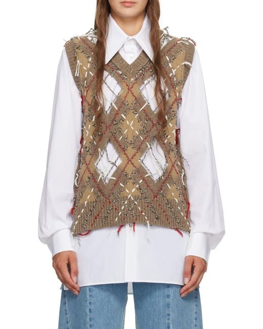 Maison Margiela Brown Cut-Out Knitted Tank Vest for men