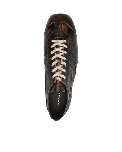 Dries Van Noten Brown Vintage-Effect Low-Top Sneakers