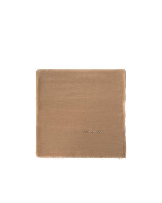 Ferragamo Natural Ferragamo Logo Embroidered Shawl