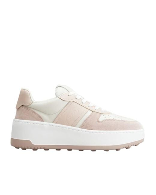 Tod's White Round-Toe Lace-Up Sneakers