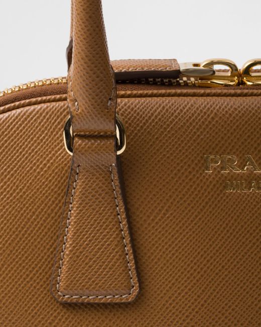 Prada Brown Saffiano Zipped Medium Tote Bag