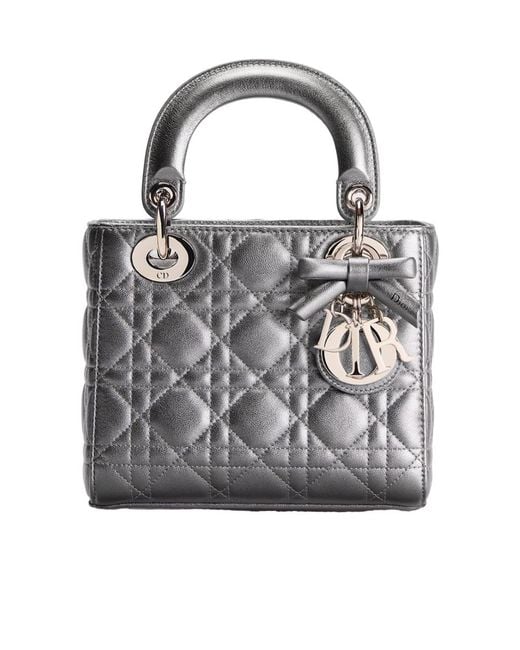 Dior Gray Mini Lady Bag With Chain