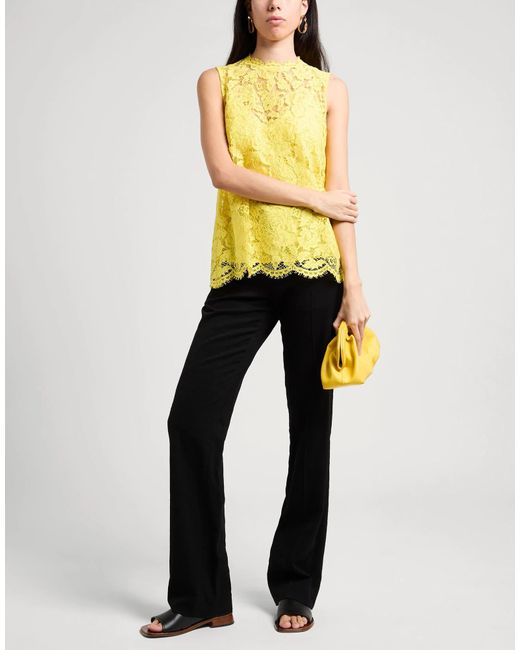 Dolce & Gabbana Yellow Solid Sleeveless Lace Top