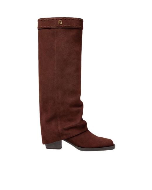 Fendi Brown Minerva Square-Toe Boots