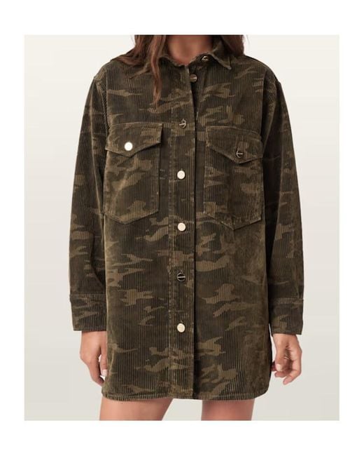 AllSaints Green Faye Corduroy Shirt Dress
