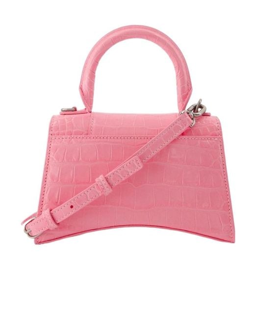 Balenciaga Pink Hourglass Xs Logo Plaque Tote Bag
