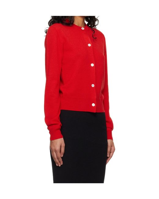 Jil Sander Red Wool Crew Neck Cardigan