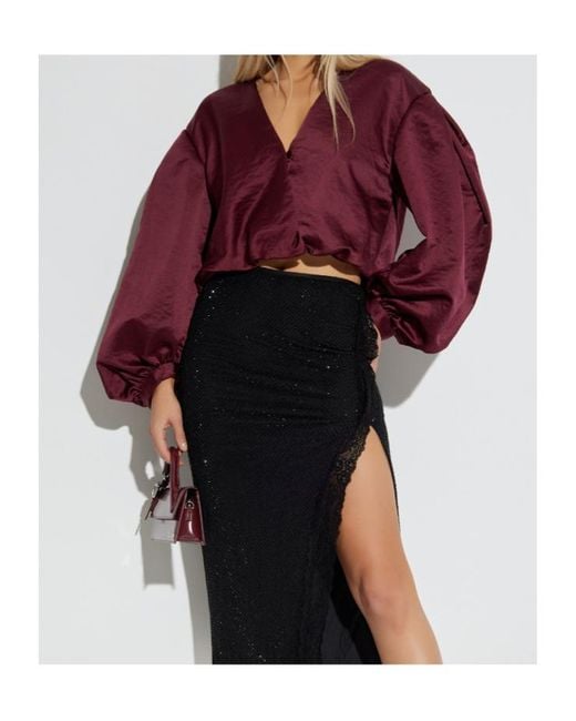 Forte_forte Red Balloon-Sleeve V-Neck Top