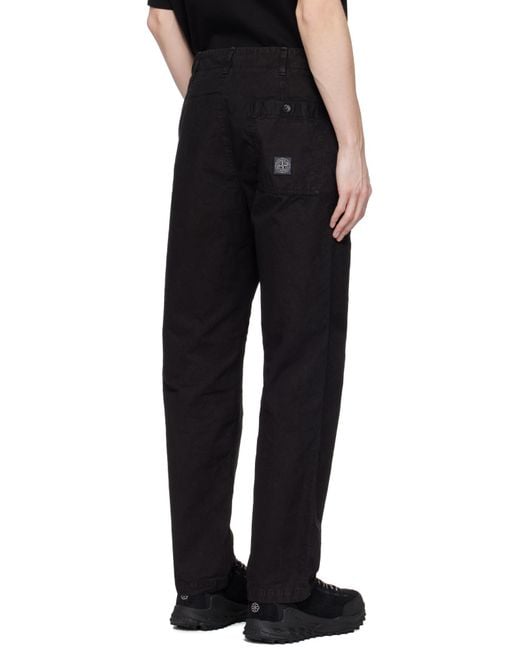 Stone Island Black Logo Patch Straight-Leg Pants for men