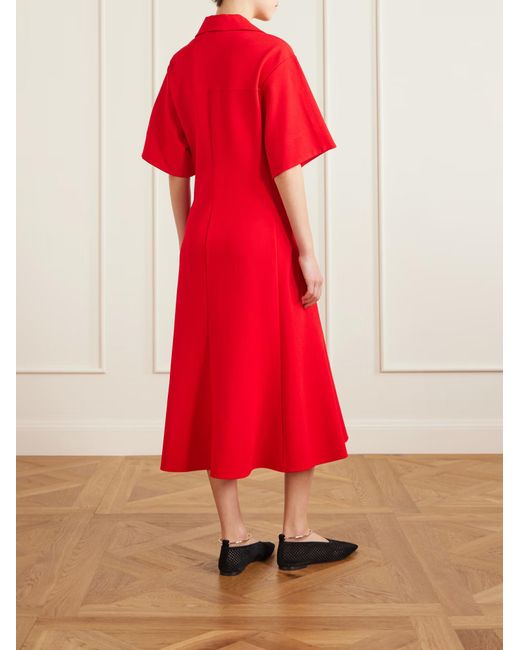 Jil Sander Red Patchwork Crepe Midi Dress