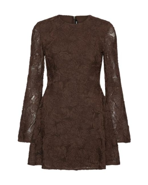 ROTATE BIRGER CHRISTENSEN Brown Flower Mesh Ls Mini Dress