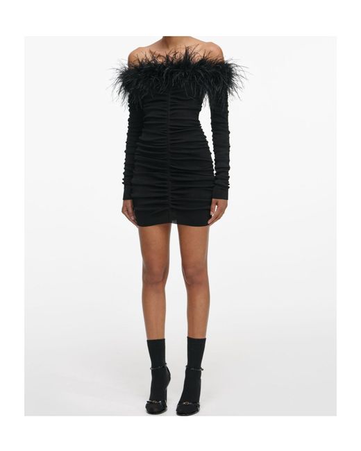 Self-Portrait Black Feather Ruched Mini Dress