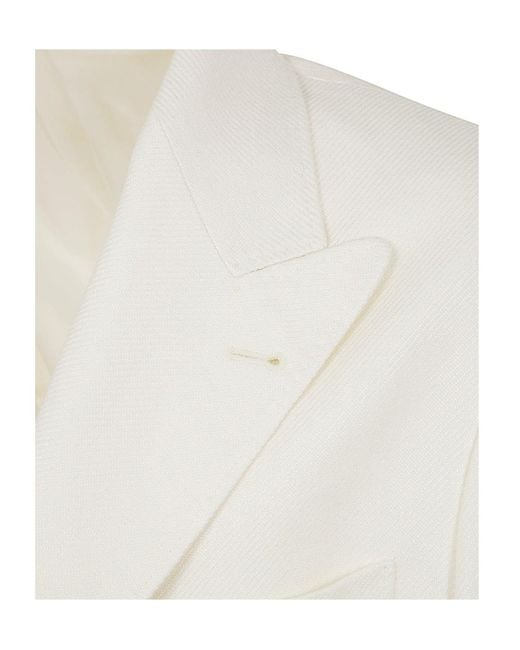 Brunello Cucinelli White Single-Breasted Curved Hem Blazer for men