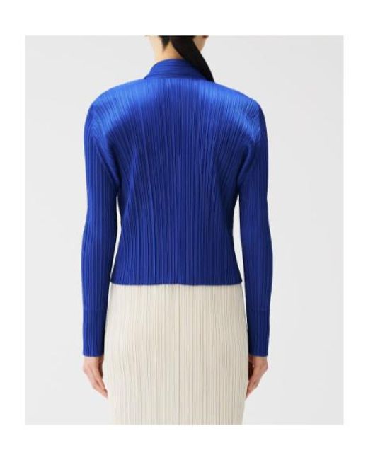 Pleats Please Issey Miyake Blue Pleated V-Neck Sweater