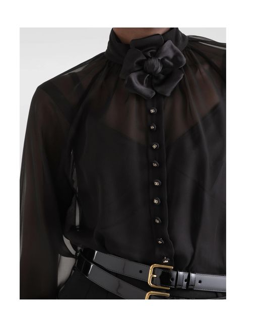 Dolce & Gabbana Black Flower Detailed Chiffon Blouse