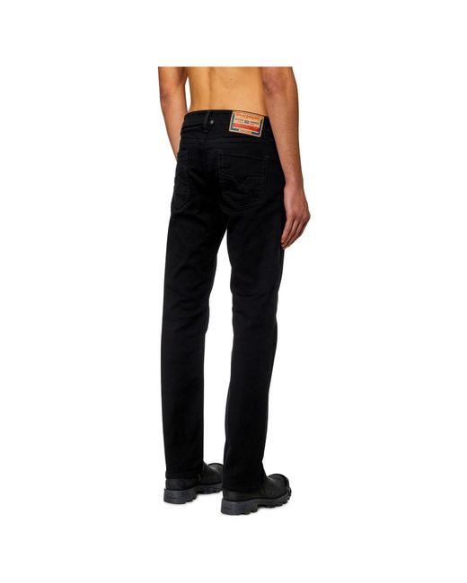 DIESEL Black Logo-Patch Straight-Leg Jeans for men