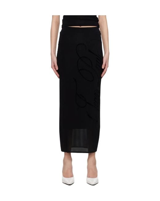 Jean Paul Gaultier Black Flocked-Logo Midi Skirt