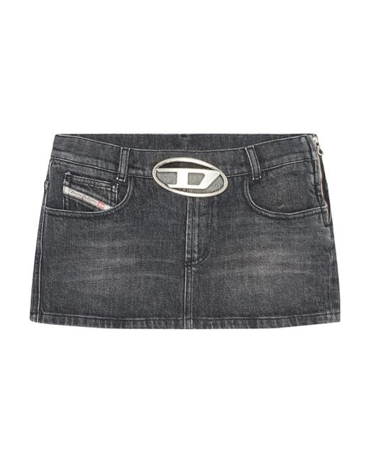 DIESEL Gray Logo Detailed Cut-Out Denim Skirt