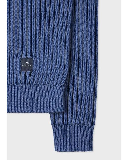 Paul Smith Blue Ribbed-Knit Logo-Patch Sweater for men
