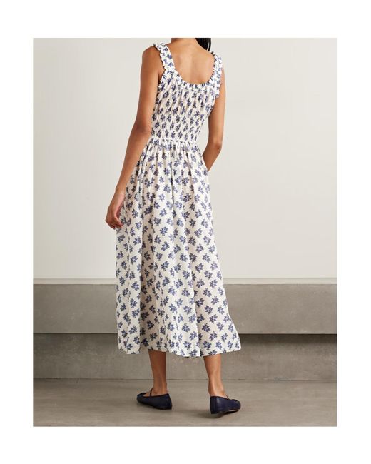 Doen White Emmaretta Pleated Print Dress