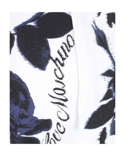 Moschino White Rose-Print Zip-Up Hoodie