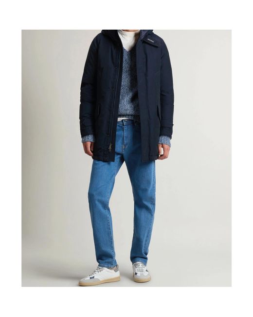 Woolrich Blue Zippered Hooded Parka Down Jacket for men