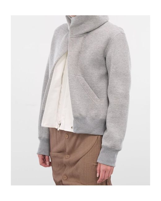 Sacai Gray Long-Sleeved Hooded Jacket