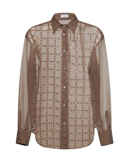 Brunello Cucinelli Brown Long-Sleeved Shirt