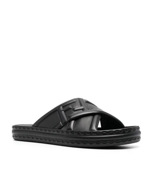 Fendi Black Logo Embossed Slip-On Sandals for men