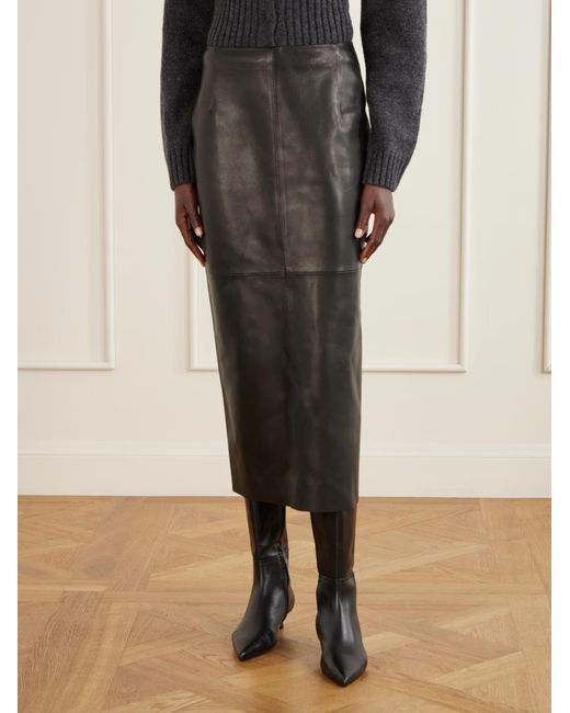 Nour Hammour Black Selly Paneled Leather Maxi Skirt