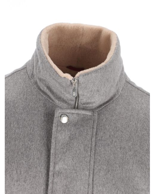 Brunello Cucinelli Gray Funnel-Neck Zip Jacket for men