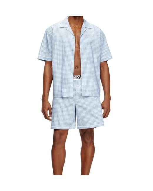 DIESEL Blue Rafael Check-Print Loungewear Set for men