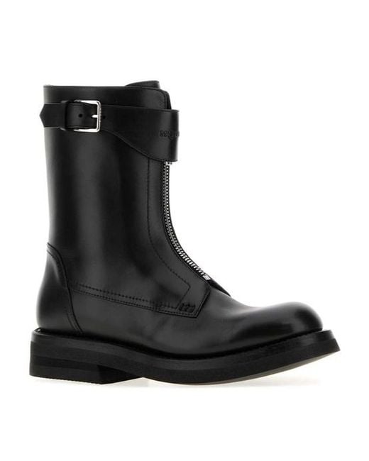 McQueen Black Zip-Front Buckled Ankle Boots