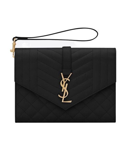 Saint Laurent Black Logo Plaque Envelope Clutch Bag