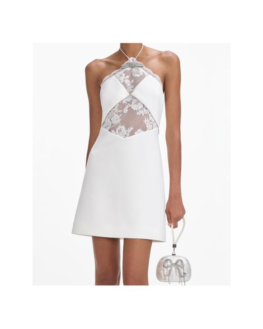 Self-Portrait White Lace Patterned Mini Dress