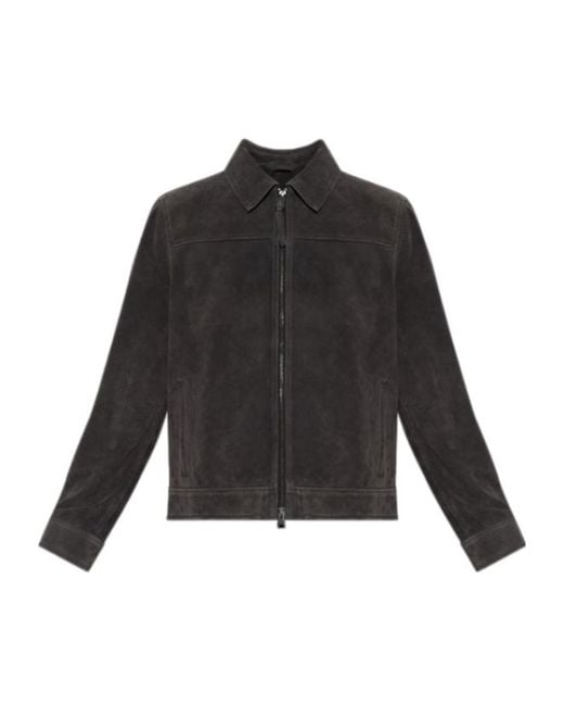 AllSaints Black Collared Long-Sleeved Leather Jacket for men