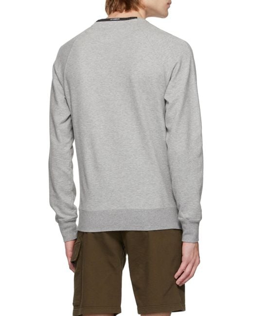C P Company Gray Logo Round Neck Long-Sleeved Pullover for men