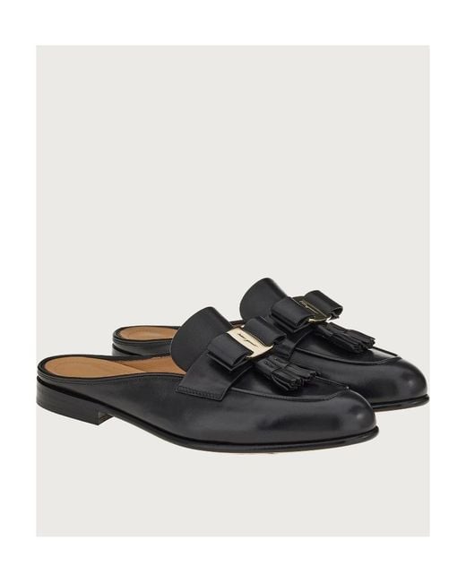 Ferragamo Black Ferragamo Vara Bow Tassel Mules